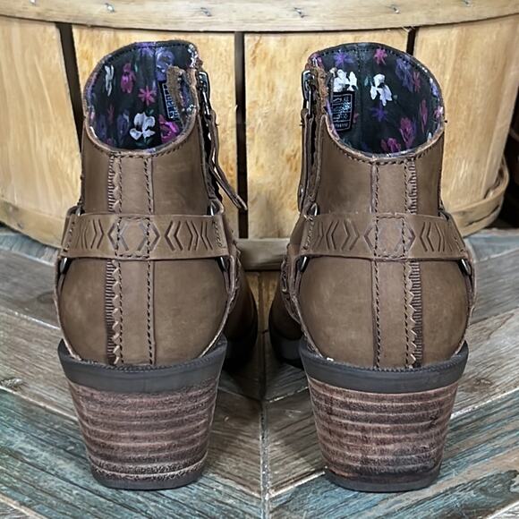 Teva Foxy Brown Nubuck Leather Zip-Up Block Heel Ankle Boots Womens Size 6.5 - Picture 6 of 12